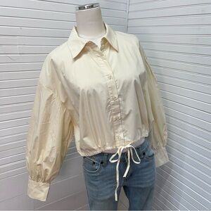Sans Souci Cream Balloon Sleeve Cropped Blouse NWT